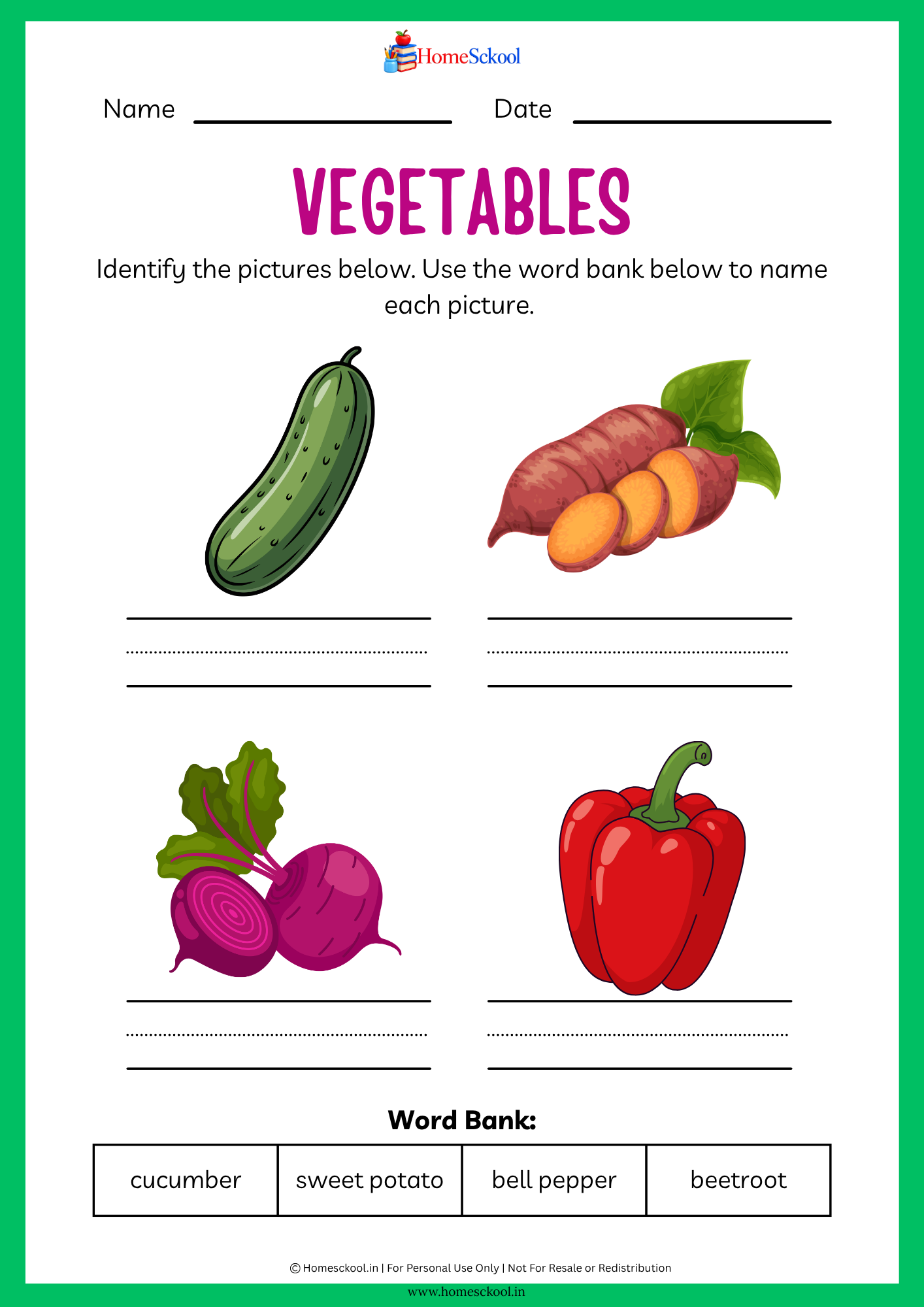 Kindergarten ESL Vegetables Workbook (Printable PDF) - Image 2