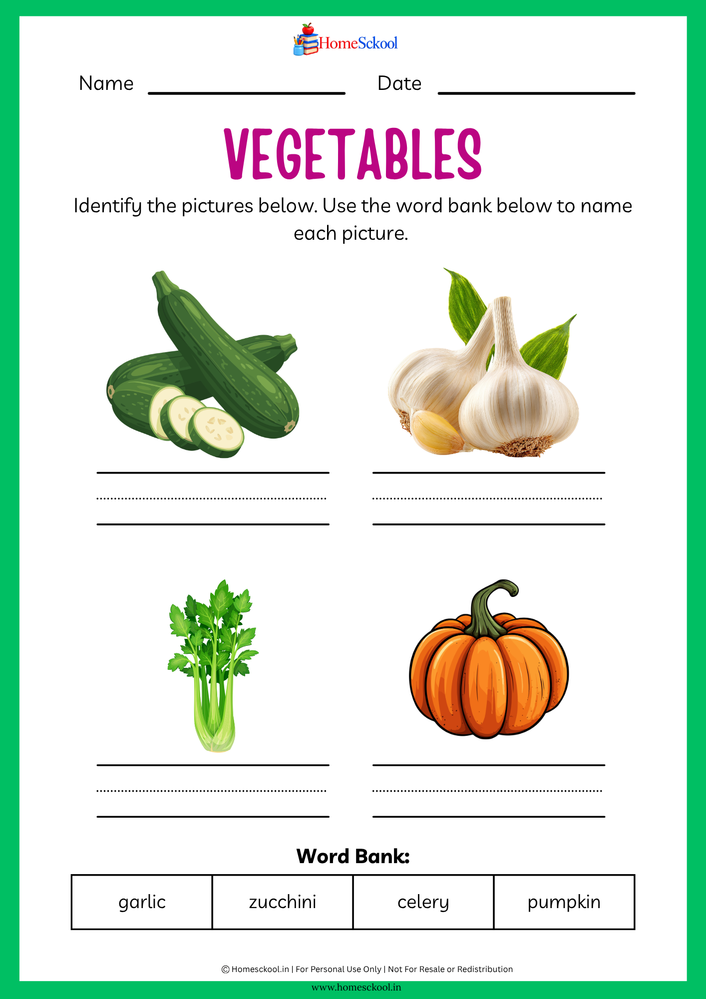 Kindergarten ESL Vegetables Workbook (Printable PDF) - Image 3