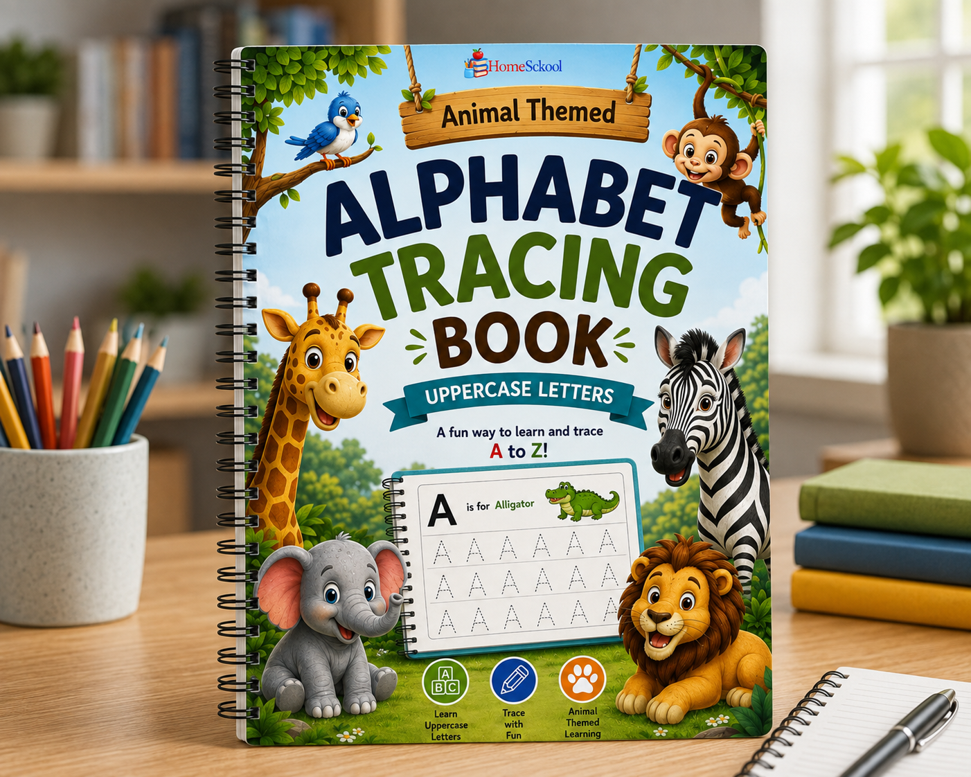 Animal Alphabet Uppercase Tracing Workbook (Printable PDF)