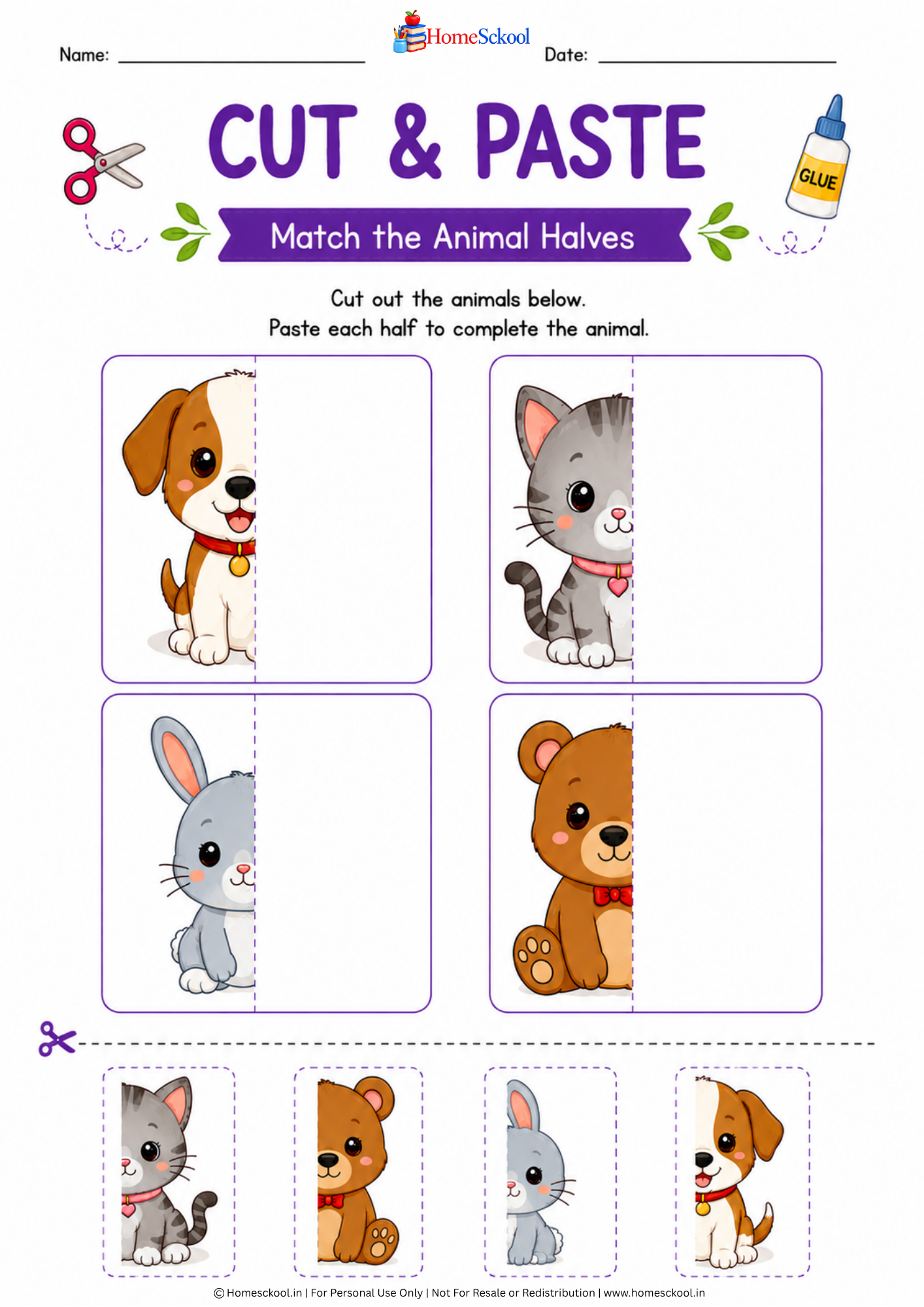 My Cut and Paste Preschool Scissor Skills Workbook (Printable PDF) - Image 2