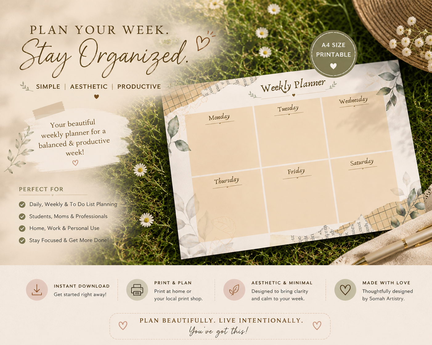 Aesthetic Weekly Planner – Printable A4 Weekly Planner - Image 4