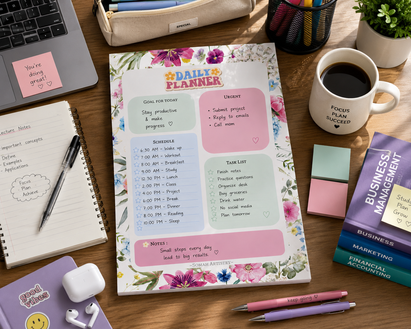 Floral Daily Planner – Printable A4 Productivity Planner - Image 2