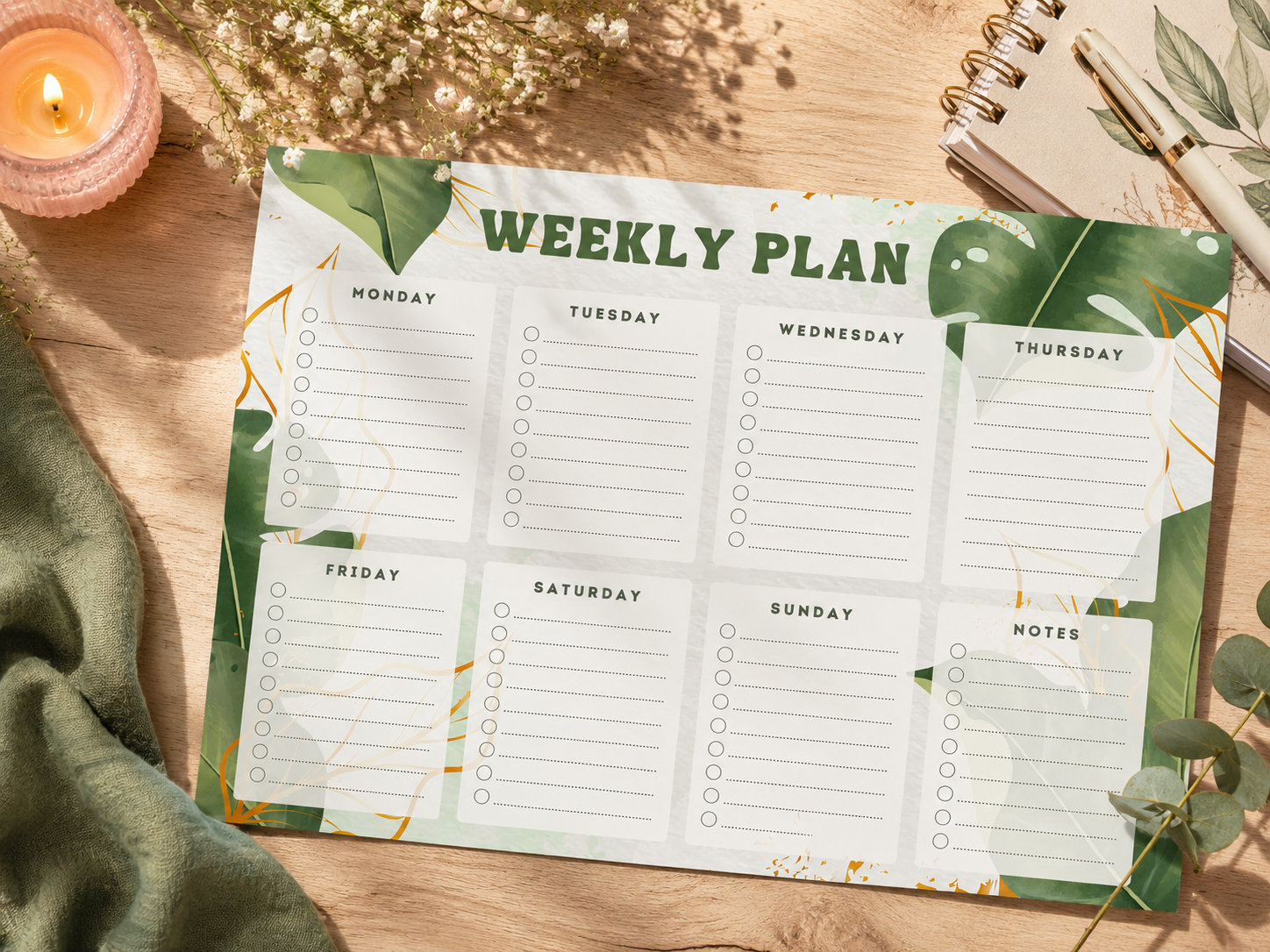 Leafy Weekly Planner – Printable A4 Weekly Planner - Image 3