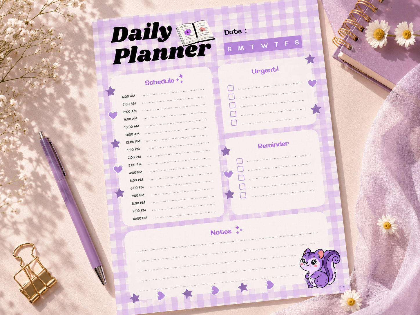 Cute Purple Daily Planner – Printable A4 Productivity Planner - Image 3