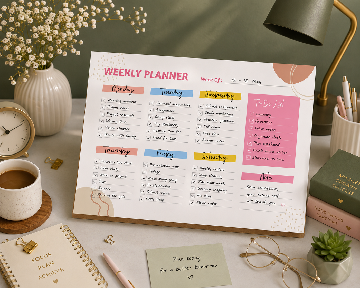 Tinted Weekly Planner – Printable A4 Weekly Planning Template - Image 2