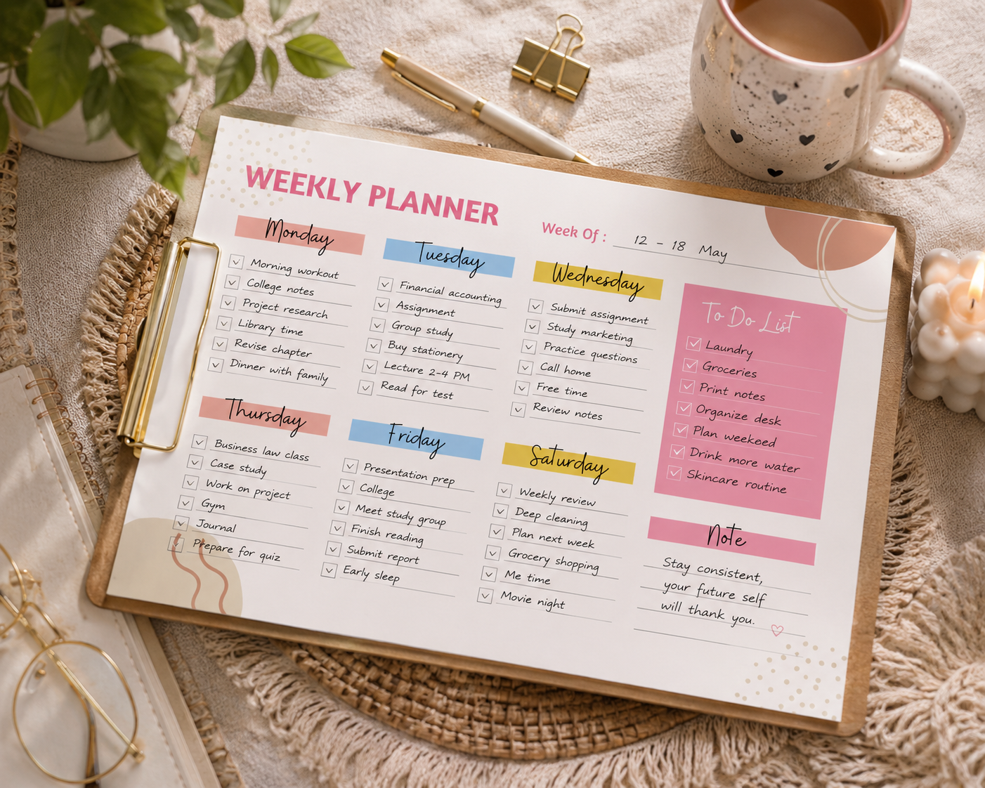 Tinted Weekly Planner – Printable A4 Weekly Planning Template - Image 3