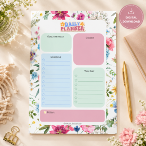 Floral Daily Planner – Printable A4 Productivity Planner