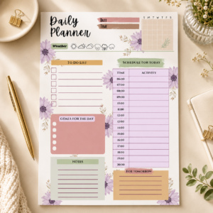 Floral Focus Daily Planner – Printable A4 Daily Planner