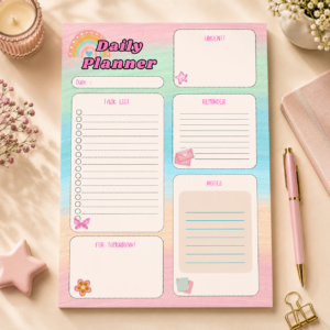 Pink Daily Planner – Printable A4 Productivity Planner